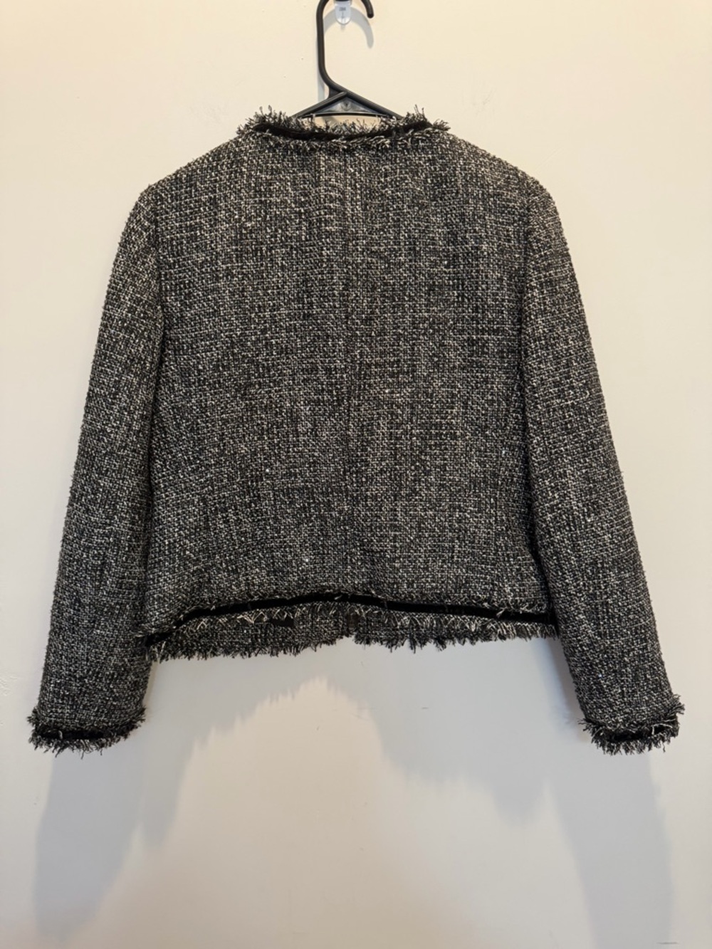 J. Crew Lady Metallic Black & White Tweed Fringe Collarless Blazer - Picture 6 of 8